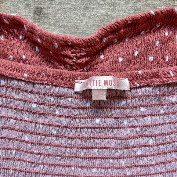 Pacsun Lottie Moss Pink White Polkadot Smocked Crop Top Festival Boho Retro MED - Picture 12 of 15